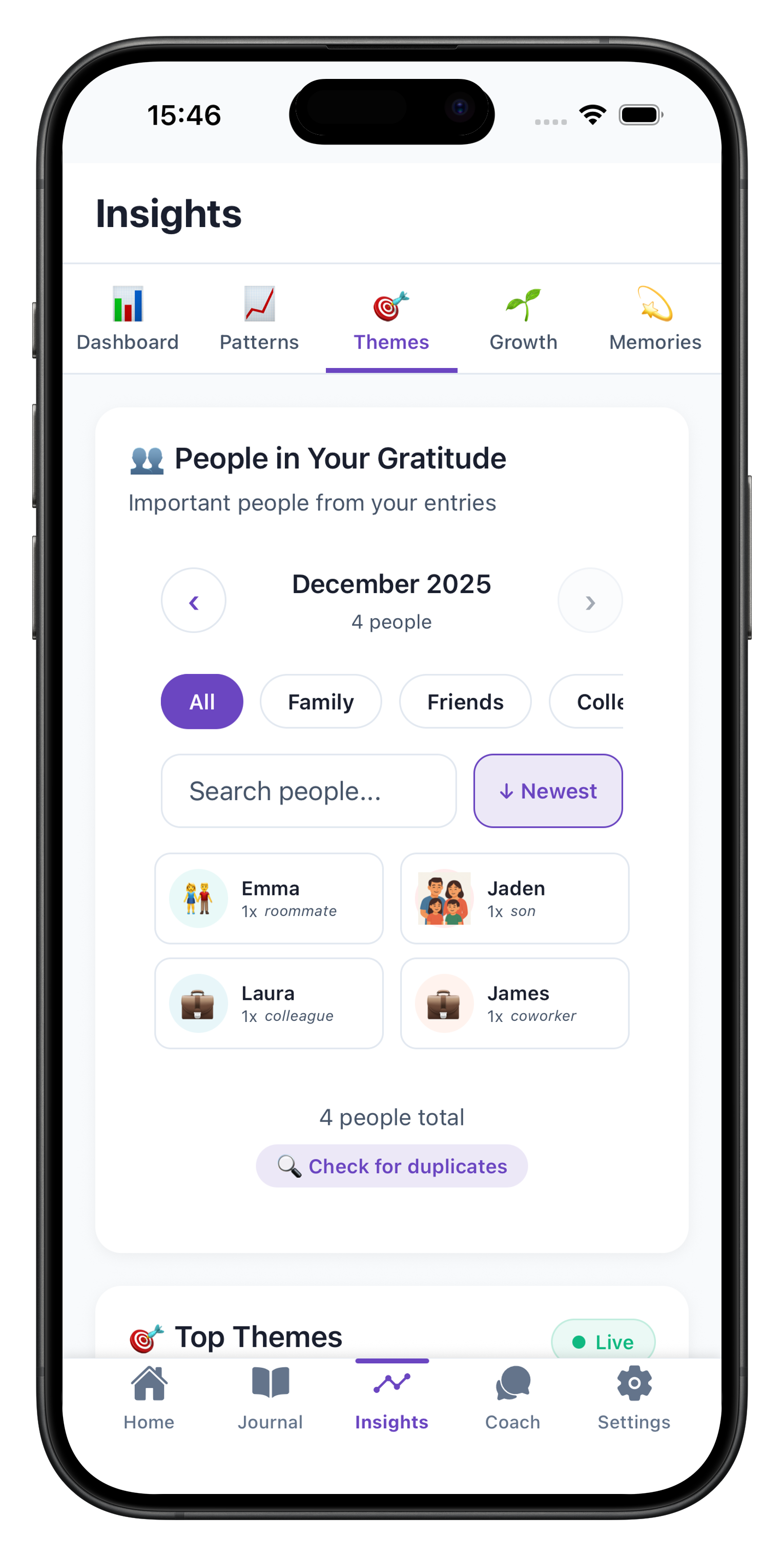 Light mode Moments + Insights